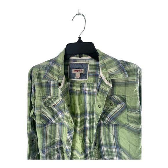 Arizona Jean Co Green Plaid Long Sleeve Snap Button Shirt Women's Size Small - Picture 2 of 6